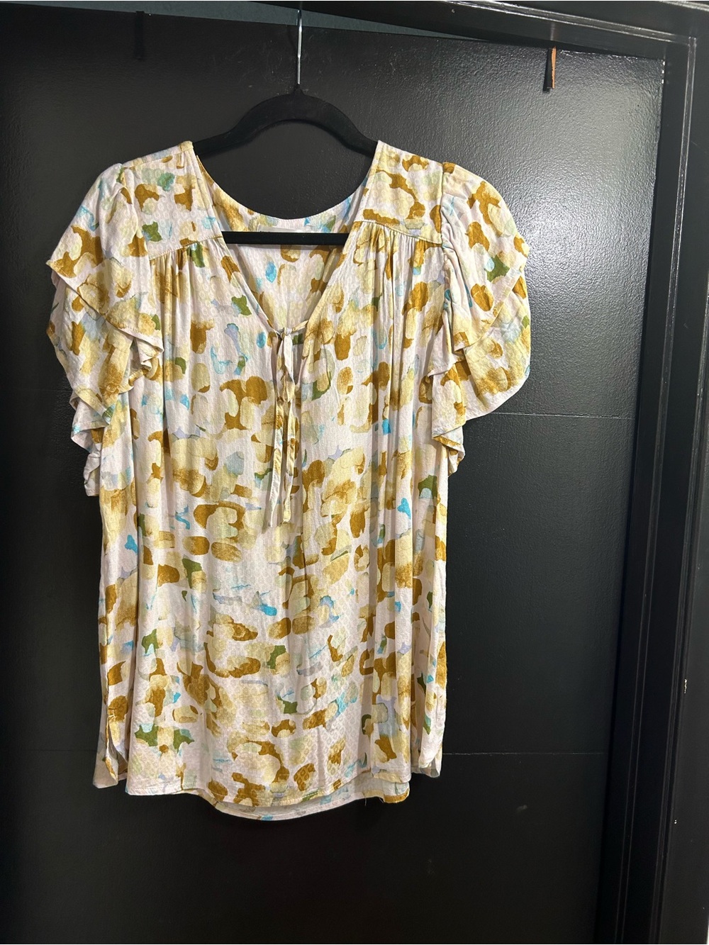 Madison Cream Blouse with Gold and Teal Print
